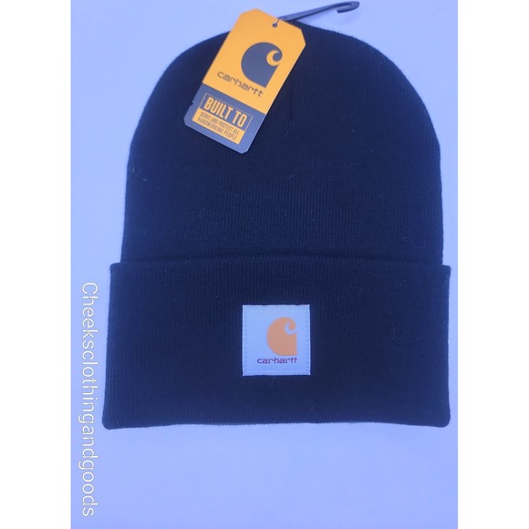 NWT Carhartt Men Black A18 Acrylic Watch Hat Beanie Rib Knit Cuffed Work Cap - Picture 2 of 4